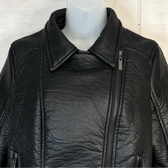 J2 Jou Jou Women Leather Moto Biker Jacket Sz XL Zip Cropped Vegan Black Grunge - Picture 4 of 13